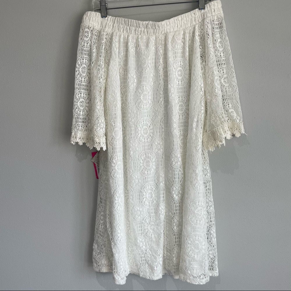 🌴NWT! Boho Crochet White Off-Shoulder Dress - Size Large - Picture 8 of 8